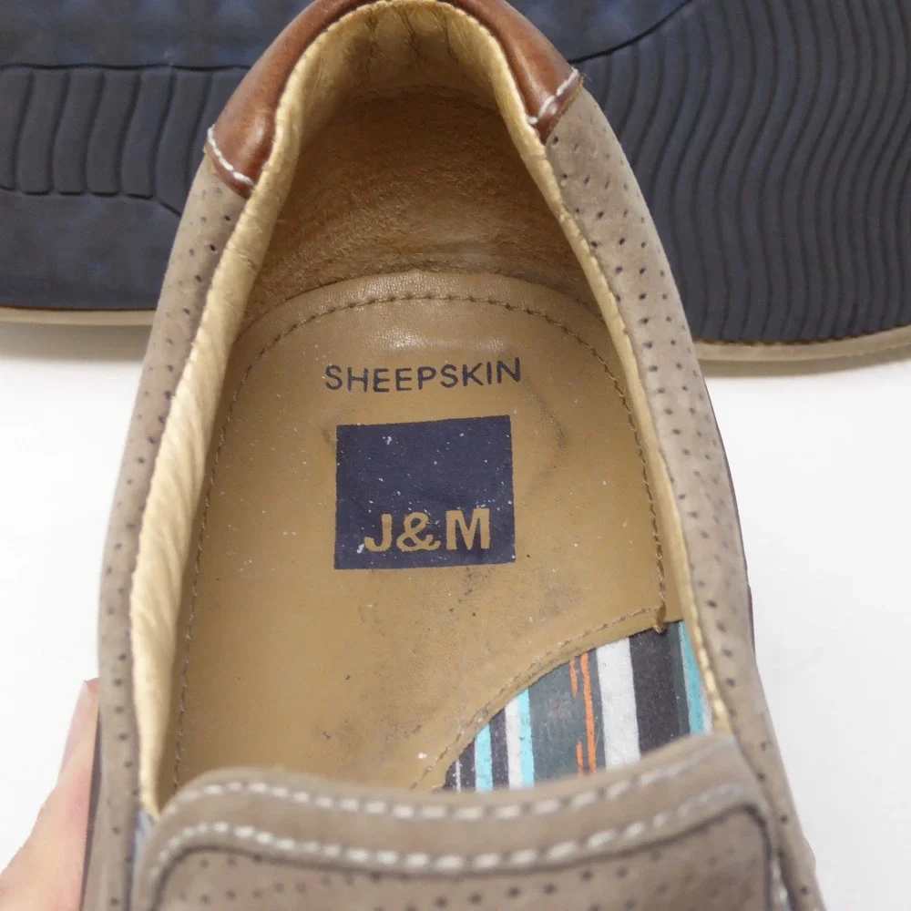 Johnston & Murphy Mens McGuffey Perforated Slip-On Brown Nubuck Sheepskin 10M